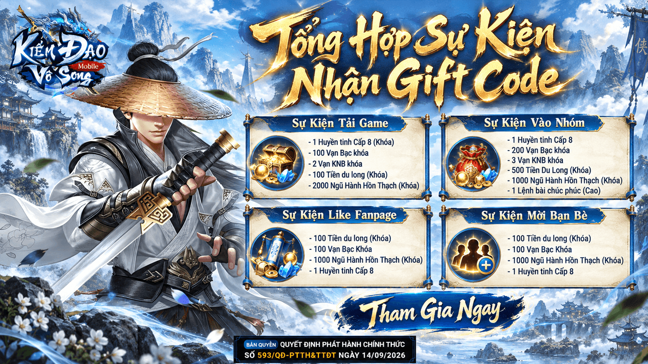 🎁[Tổng Hợp Sự Kiện] NHẬN BỘ GIFTCODE MỪNG KHAI MỞ S1 THIÊN KIẾM